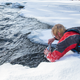 An athlete collects microplastics’ samples as part of an Adventure Scientists’ project. Image courtesy of Adventure Scientists